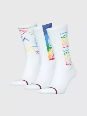 Conjunto de presente com 3 pares de meias caneladas com logotipo