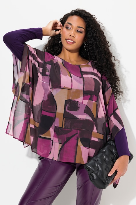 Tunika, doppellagig, Oversized, Rundhals, 3/4-Arm