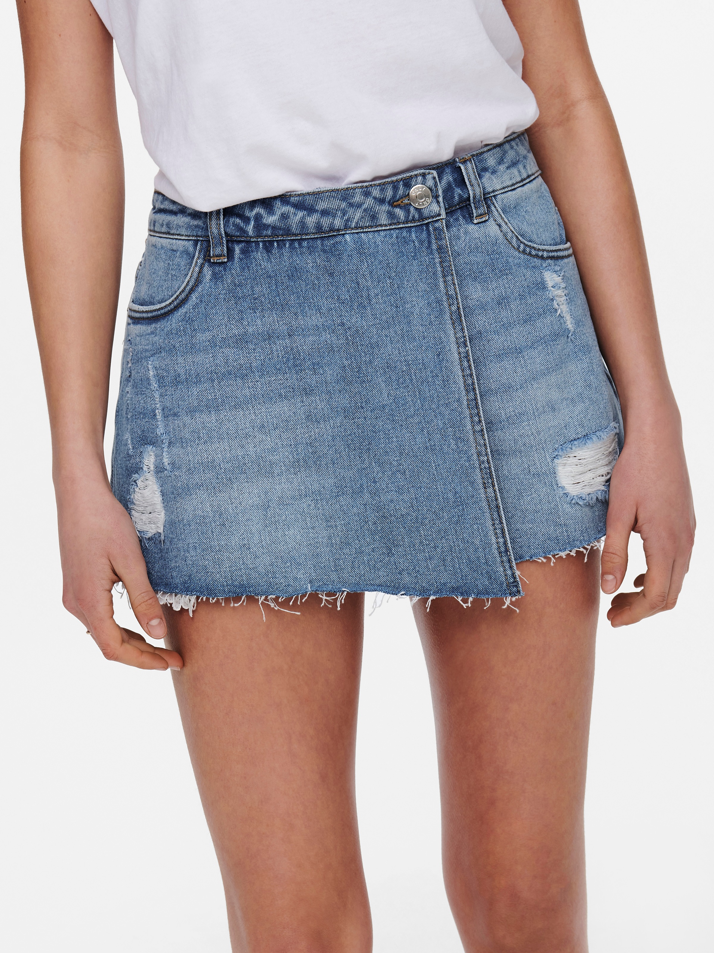 ONLY Jeansrock »ONLTEXAS – Destroyed Effekt für trendigen Hosenrock-Stil«, figurbetont, Denim/Jeans, Baumwolle, Destroyed Effekt, unifarben