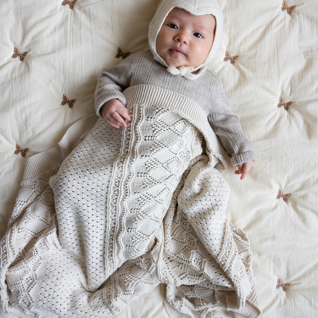 Pointelle Baby Striktæppe - GOTS - Off White
