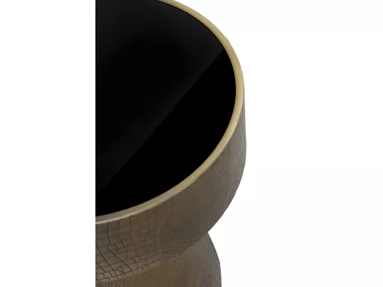 Table d'appoint en métal doré et verre noir