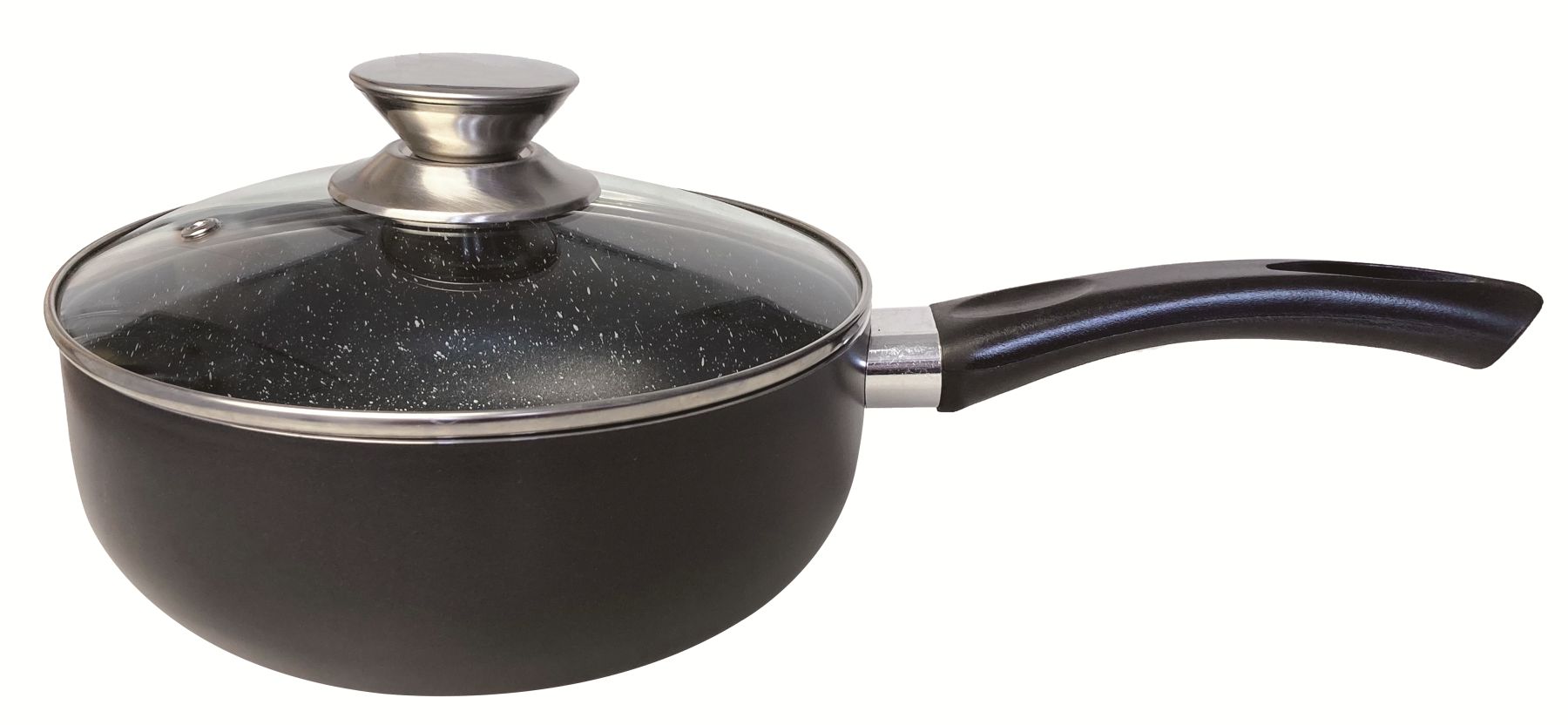 Cheffinger Saucentopf ø 20cm mit Deckel Kasserolle Butterpfanne Schwarz Induktion Marmor Stieltopf