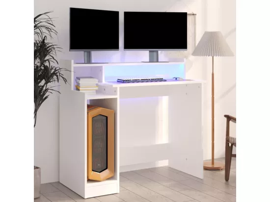 Bureau avec lumières LED Blanc 97x45x90 cm Bois d'ingénierie
