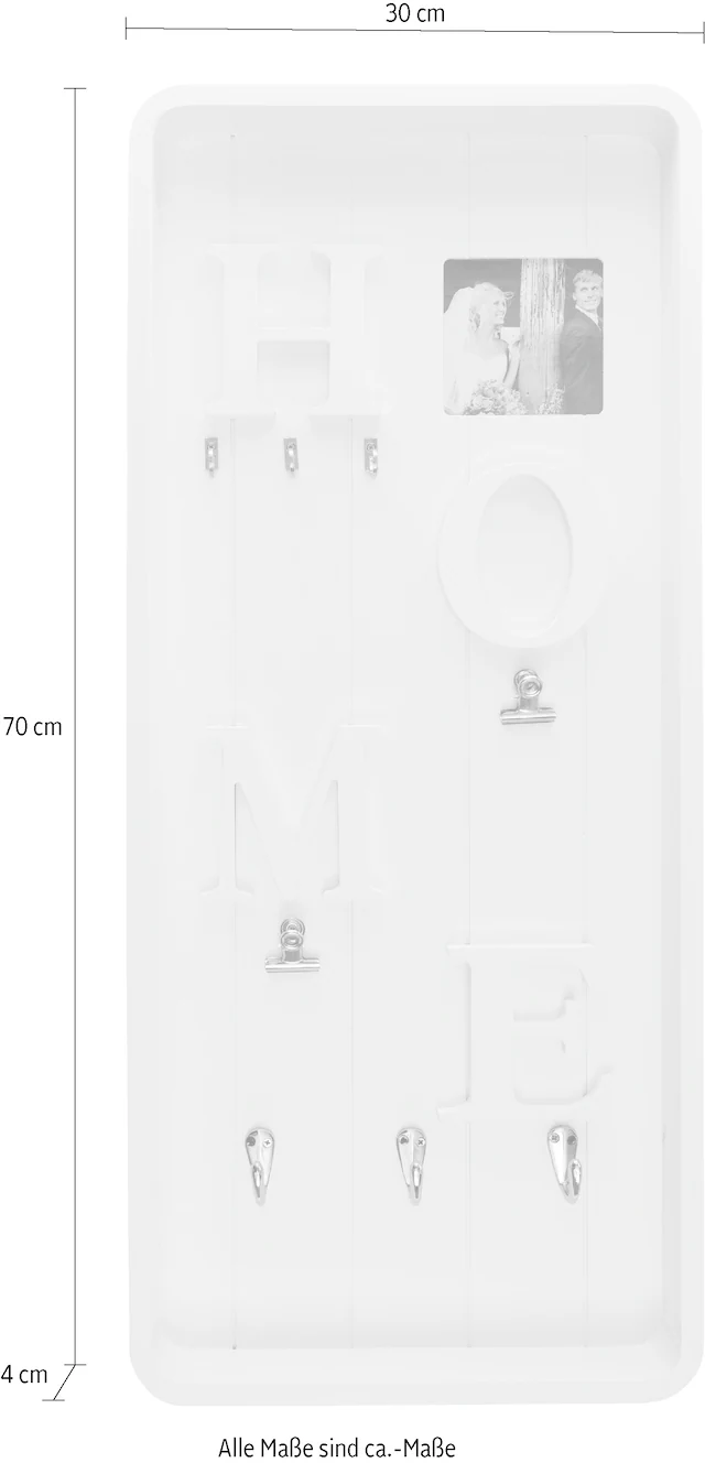 Myflair Möbel & Accessoires Memoboard »Valerina, weiss« Schlüsselbrett, mit Klemmen & Haken, mit Schriftzug