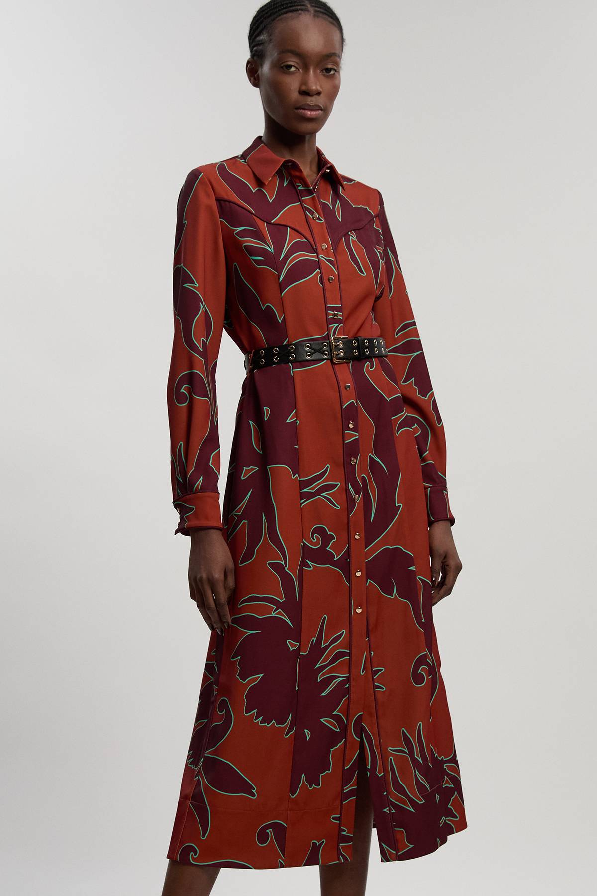 KarenMillen Robe Chemise Midi Imprimée Western En Sergé Tissé