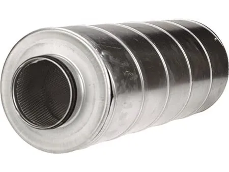 LINDAB Lyddæmper SLU 250 med 50 mm isolering. Længde 900 mm, ydre diameter 355 mm.