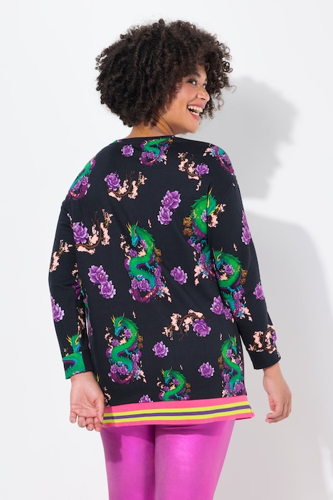 Sweatshirt, oversized, Drachen-Muster