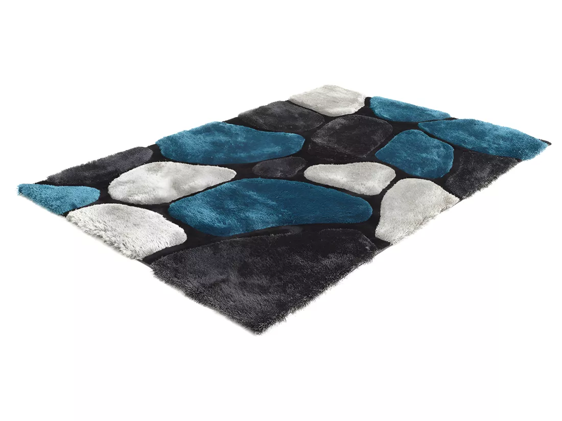 Tapis shaggy à poils longs - turquoise et gris - 140 x 200cm - PIETRA