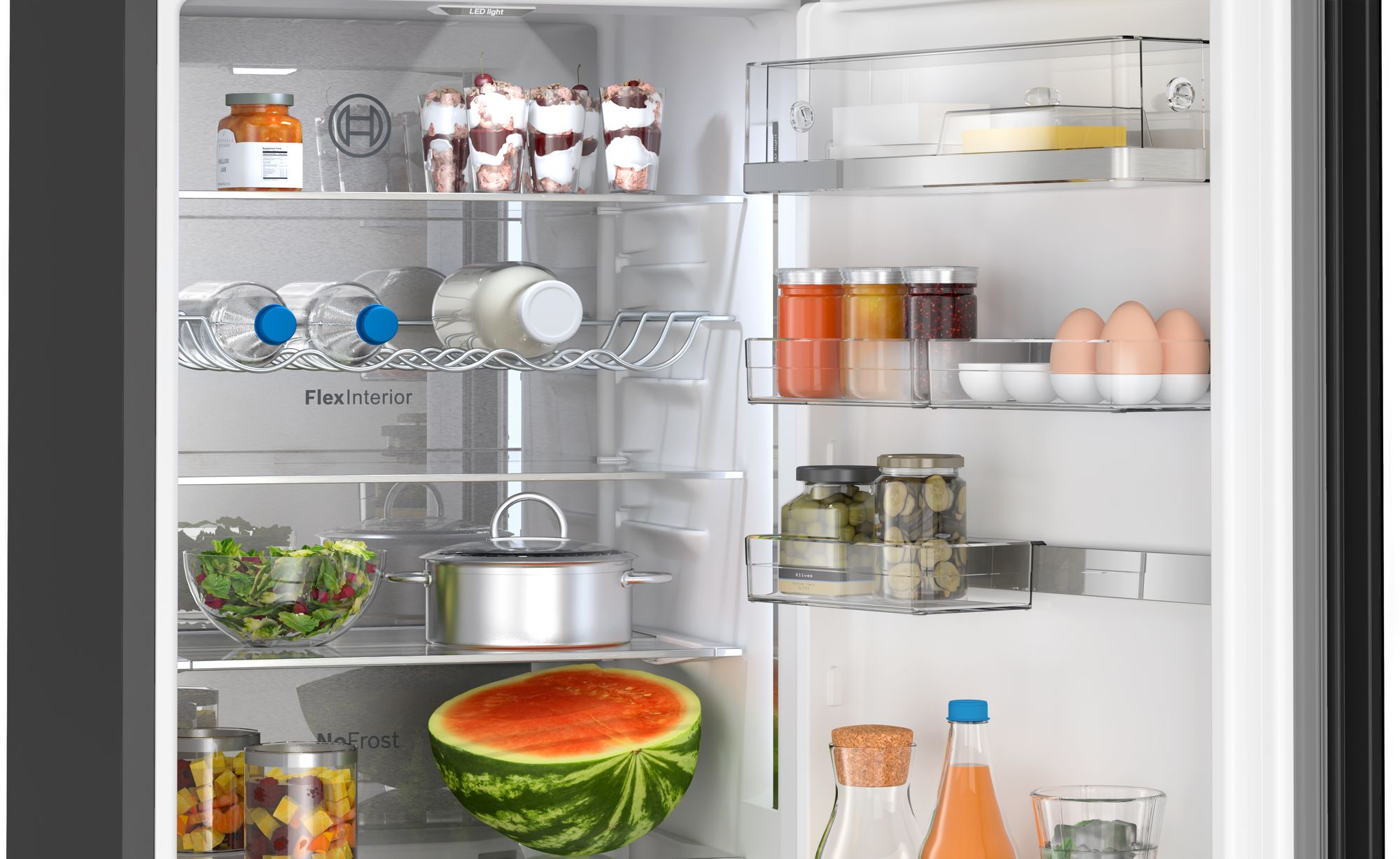 # PRODUTO RECONDICIONADO # Refrigerador Combinado Independente Série 6, Acabamento em Vidro 203 x 60 cm Preto KGN39LBCF-B
