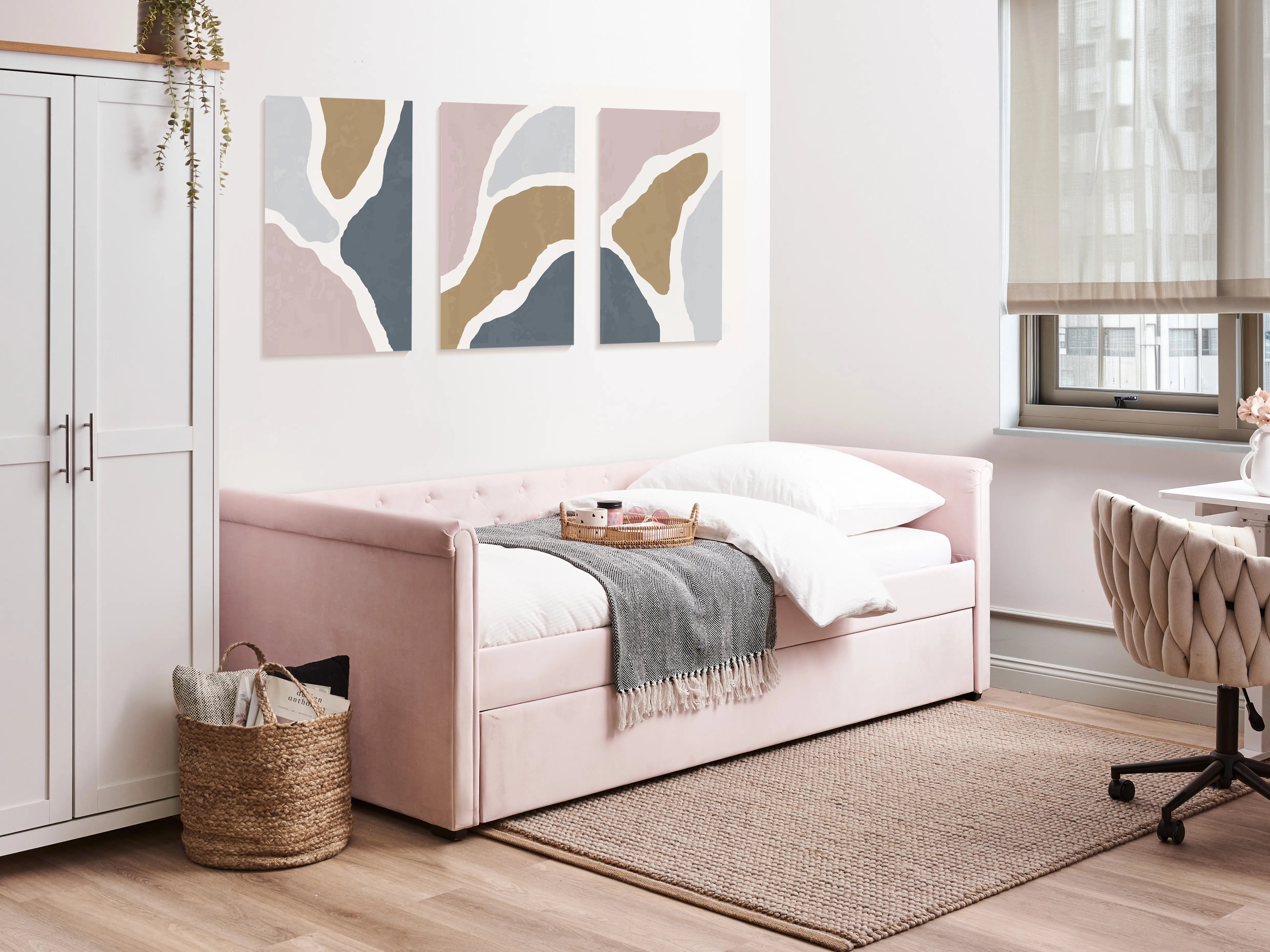 Onderschuifbed Fluweel LIBOURNE 90 x 200 cm Pastelroze
