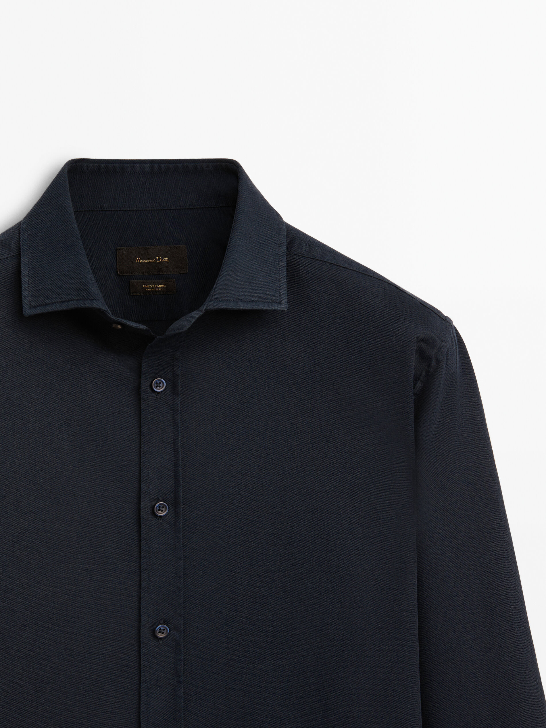 Camisa slim fit de algodão microestruturado - AZUL MARINHO