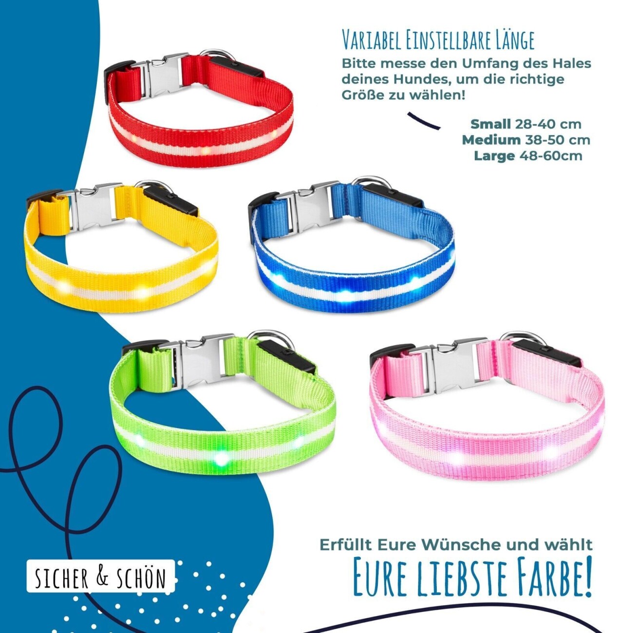 Petsation Leuchthalsband + Leine gelb L