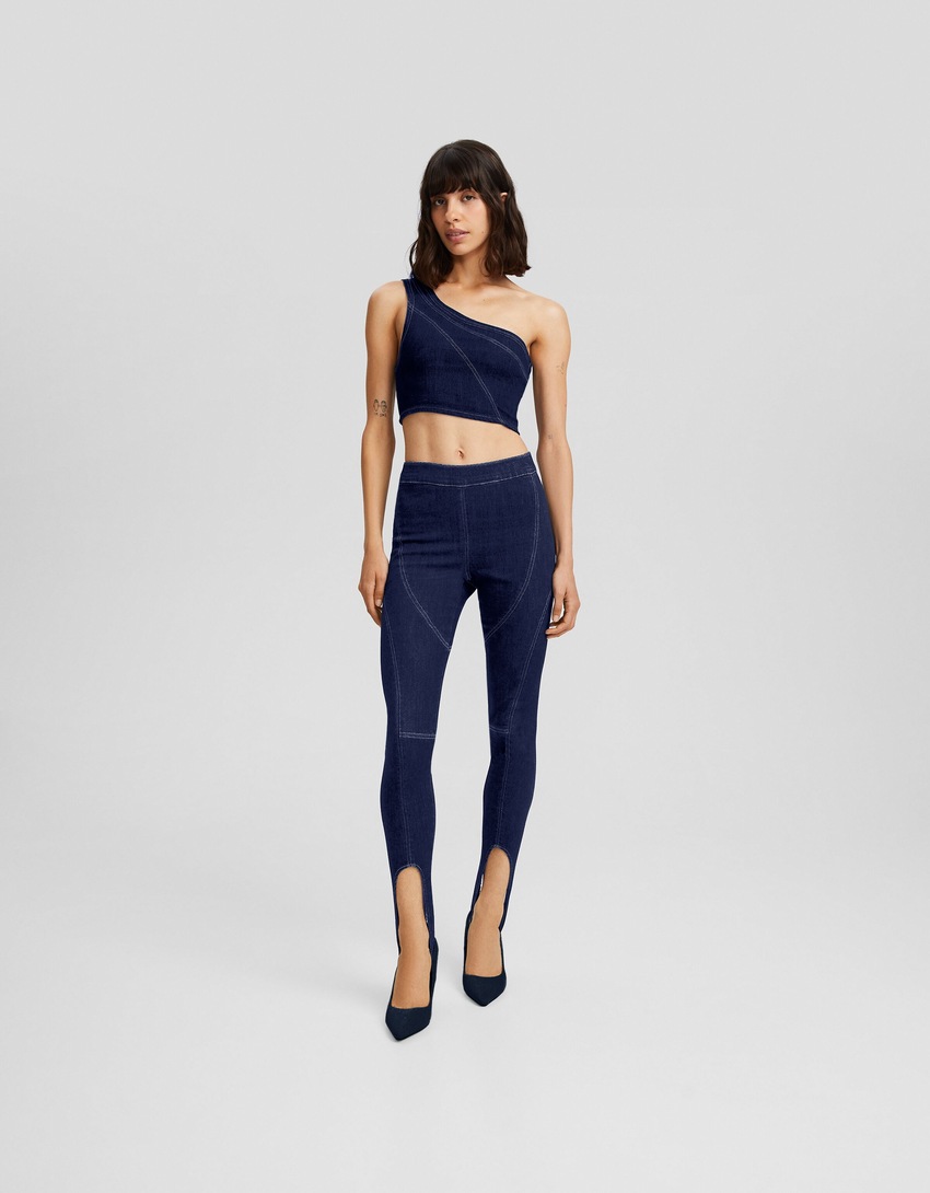 Calças legging jeans para equitação