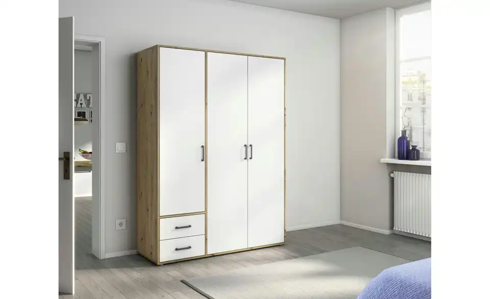 Drehtürenschrank Absetzung: Eiche Artisan 140 cm 3 Stück