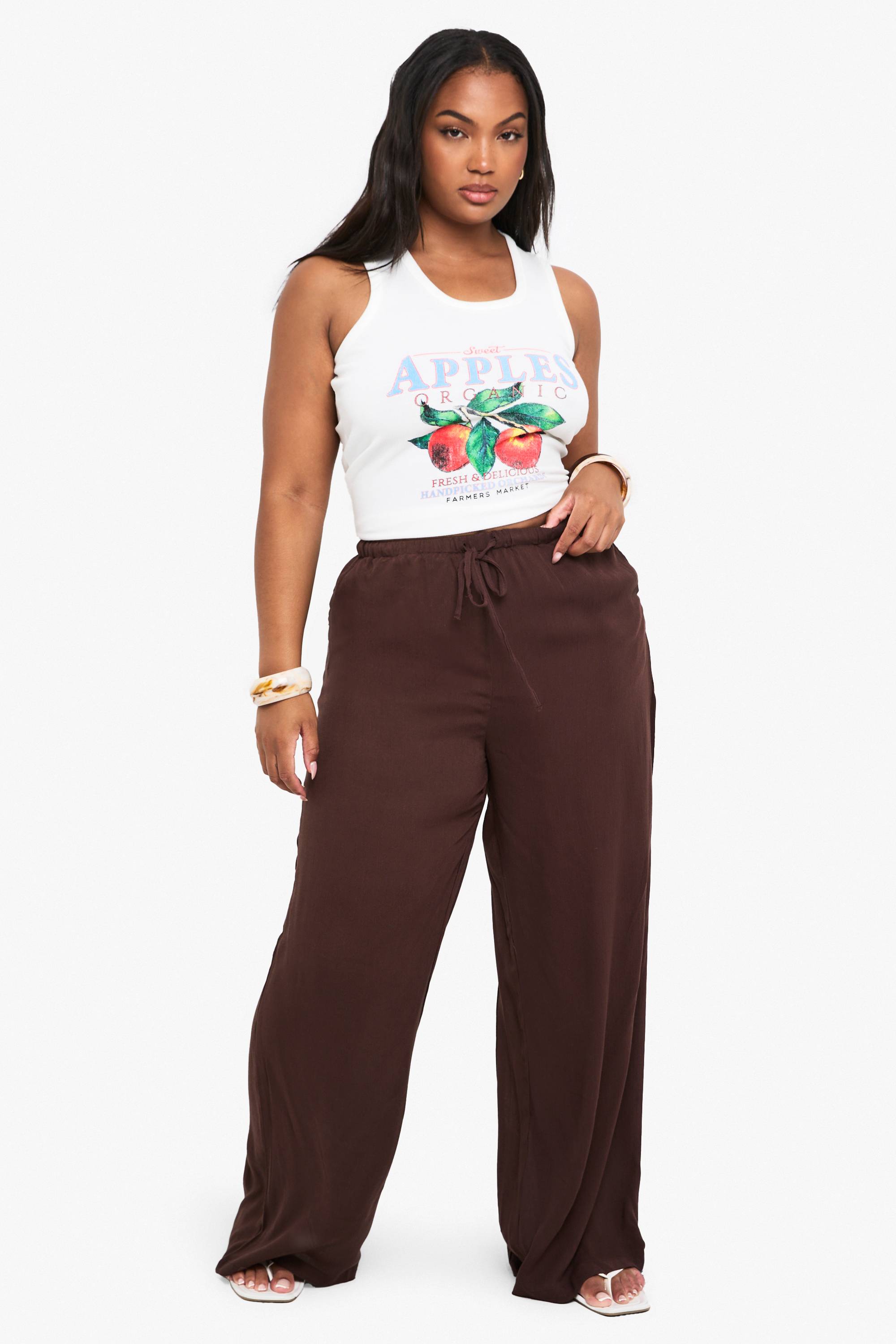 boohoo Pantalon De Plage Grande Taille En Tissu Gaze À Jambes Larges