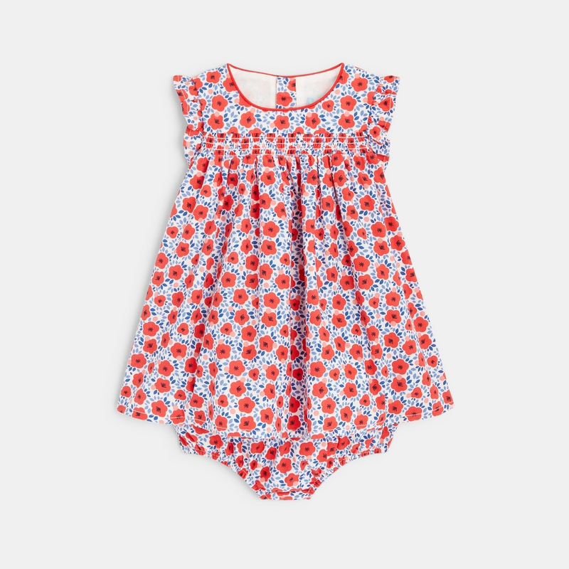 Robe à smocks coquelicots rouge bébé fille