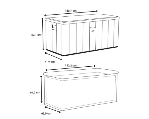 Opbergbox LIFETIME 568l 153 x 72 x 69 cm kunststof metaal lichtgrijs