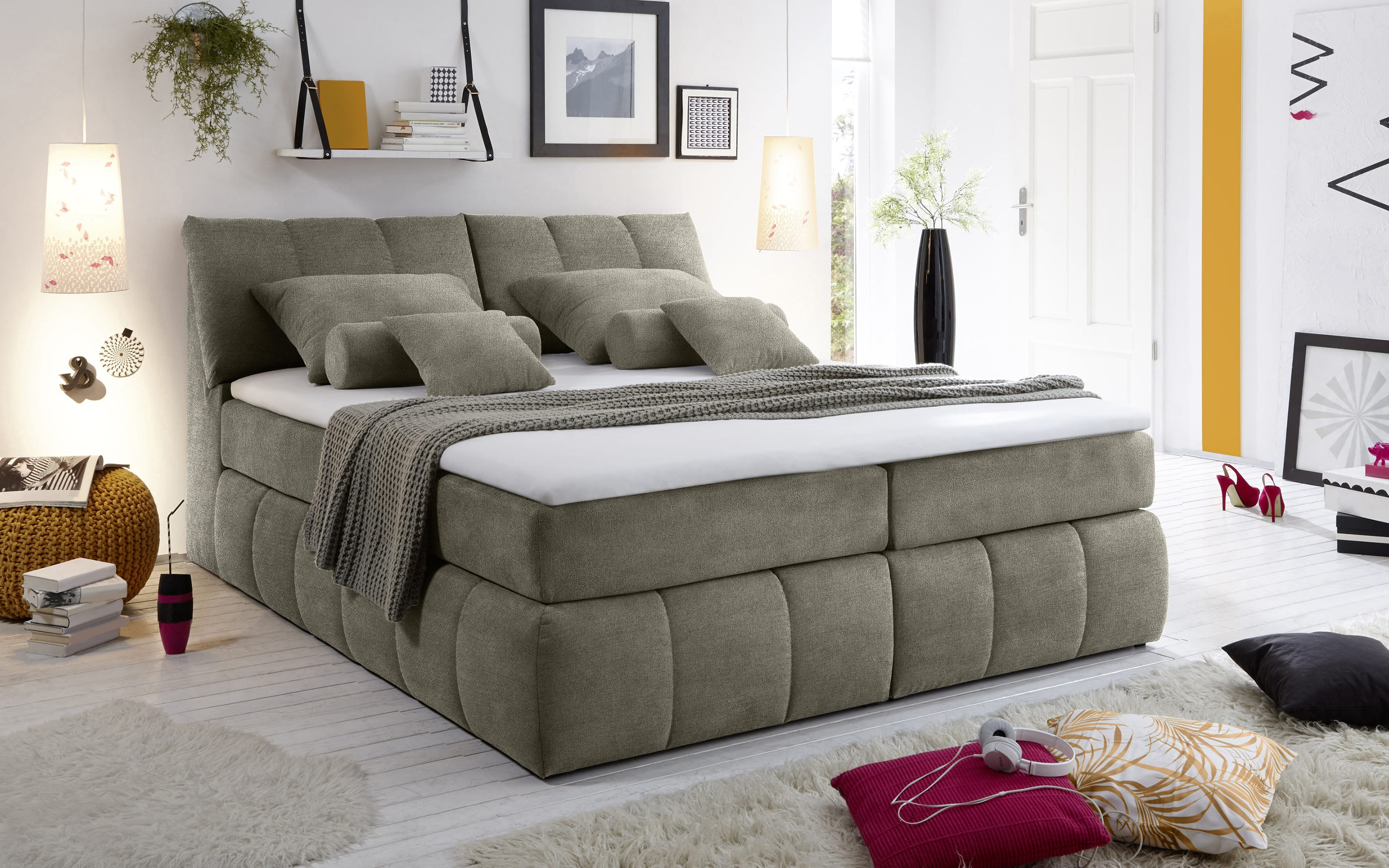 Boxspringbett Toledo 3, schlamm, 180 x 200 cm