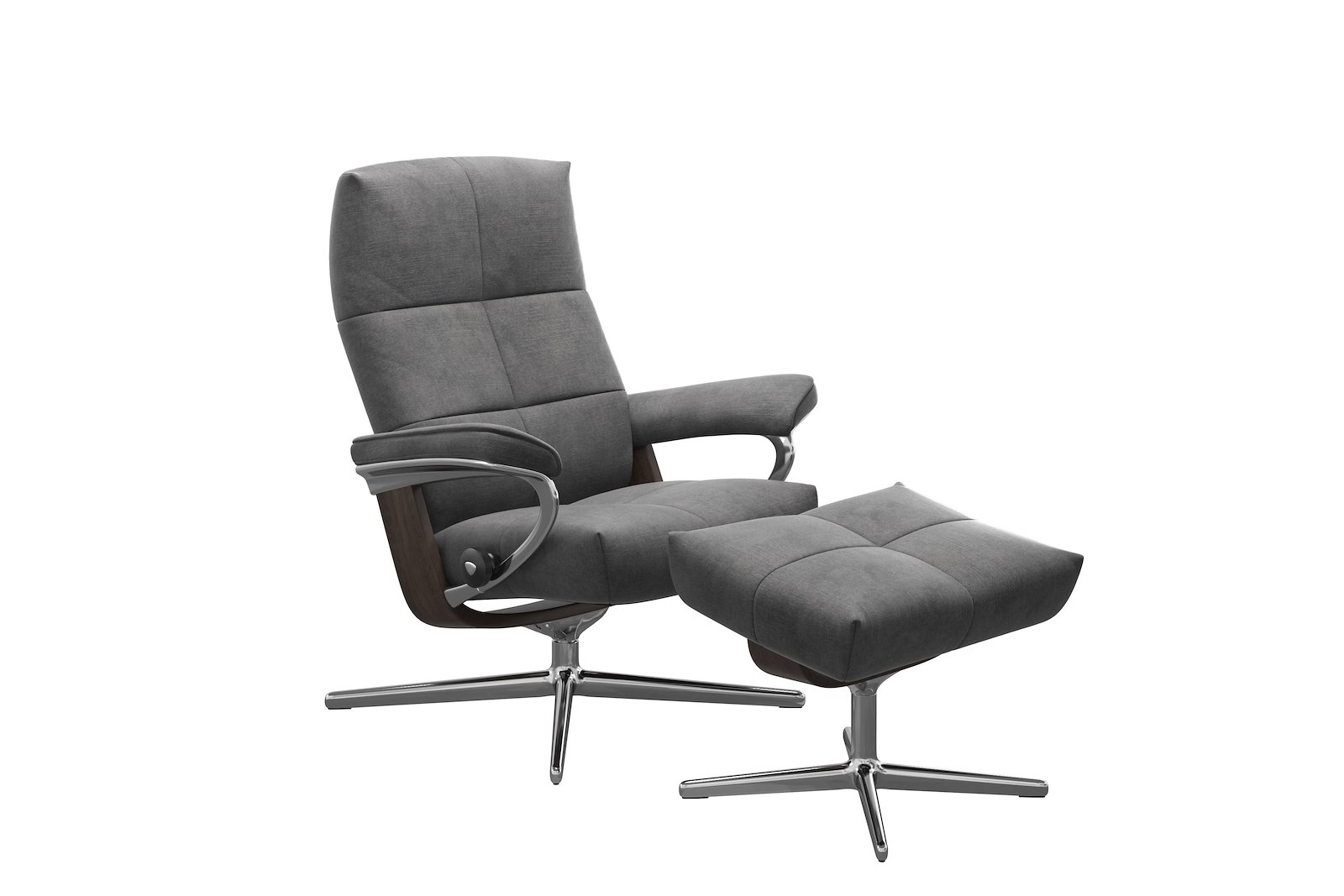 David lenestol med krakk Tekstil Magnolia Light Grey - Cross Chrome - Wengebeiset