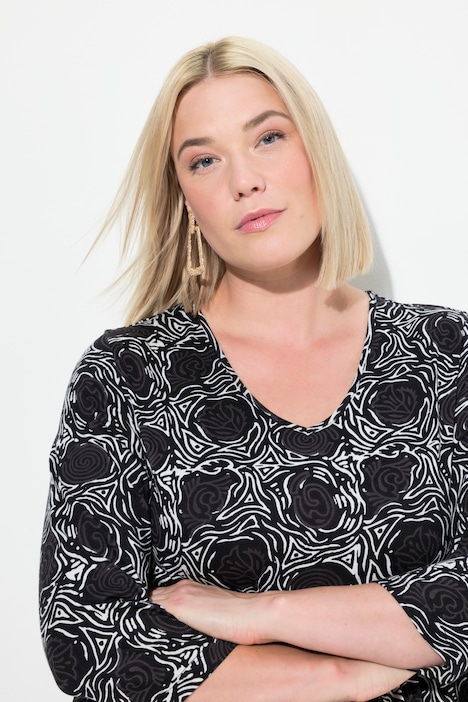 Longshirt, A-Linie, Blumendruck, 3/4-Ärmel