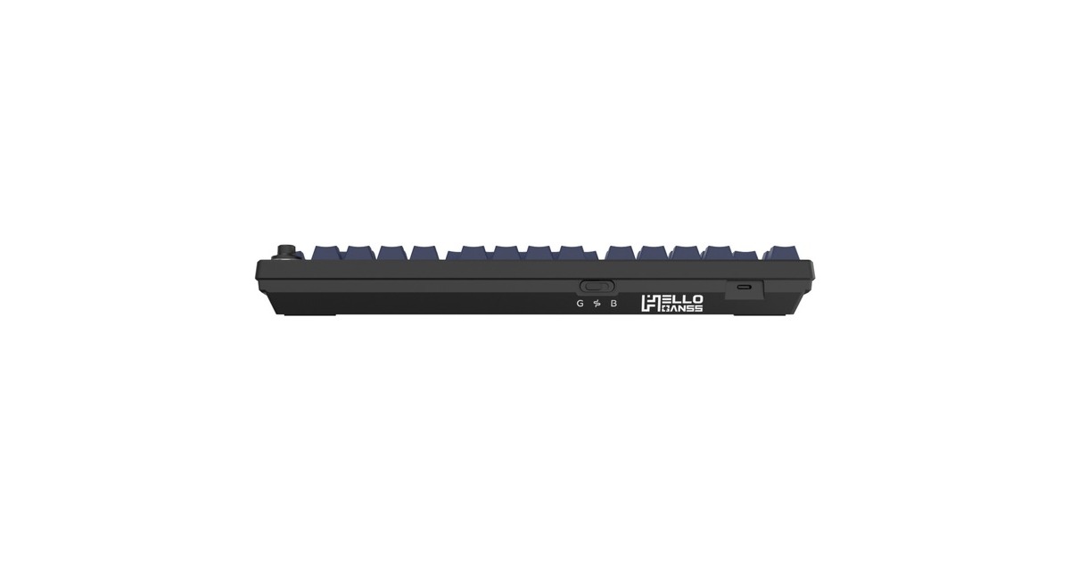 HelloGanssHS75T GC17, toetsenbord  (Zwart/donkerblauw, US lay-out, Cherry MX Brown, 75%, RGB leds, PBT Doubleshot keycaps, hot swap, 2,4 GHz / Bluetooth / USB-C)