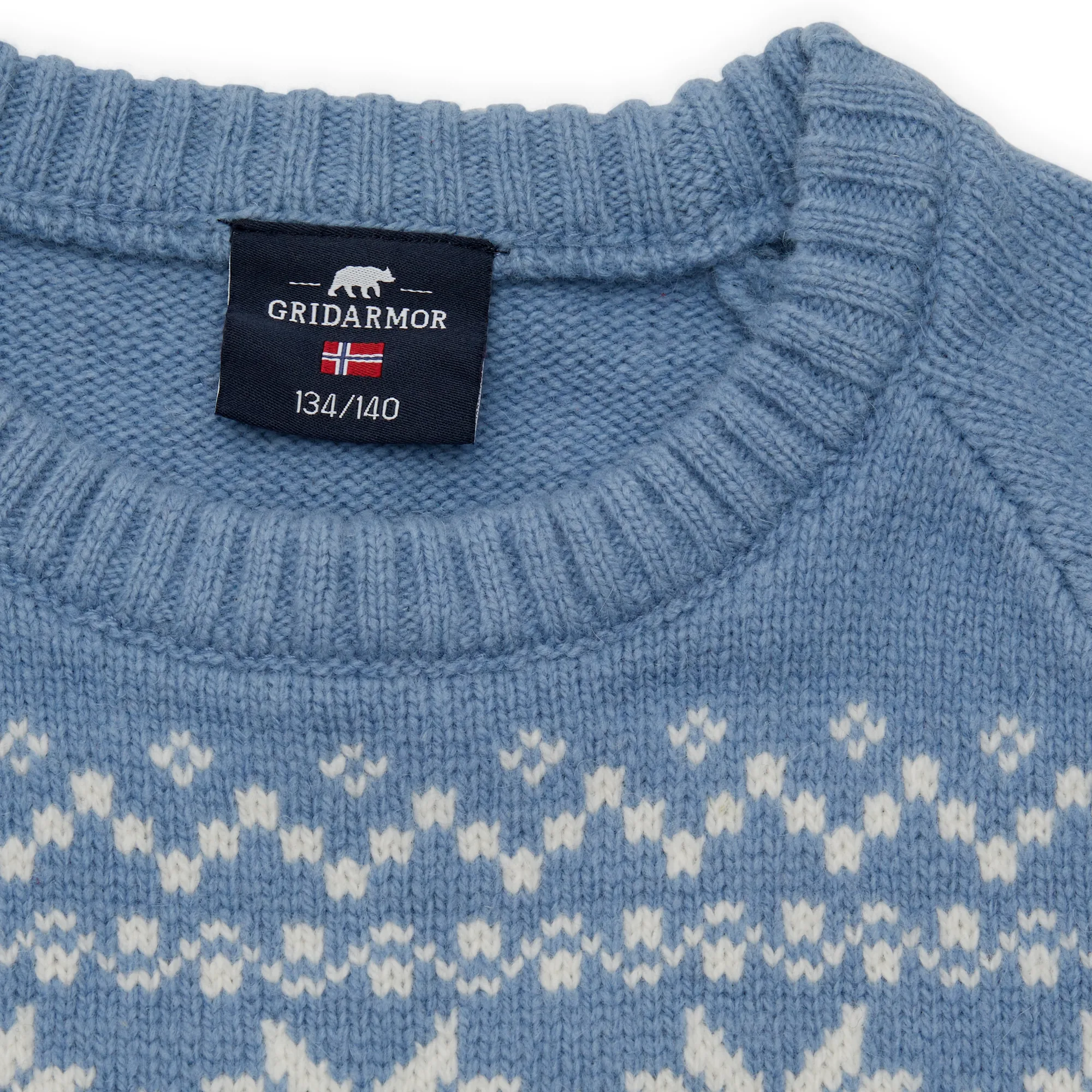 Gridarmor Kids' Snøkrystall Round Neck Ullgenser Light Blue/White