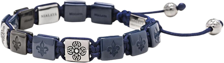 Nialaya Men's Ceramic Flatbead Bracelet in Blue and Silver Blue / silver