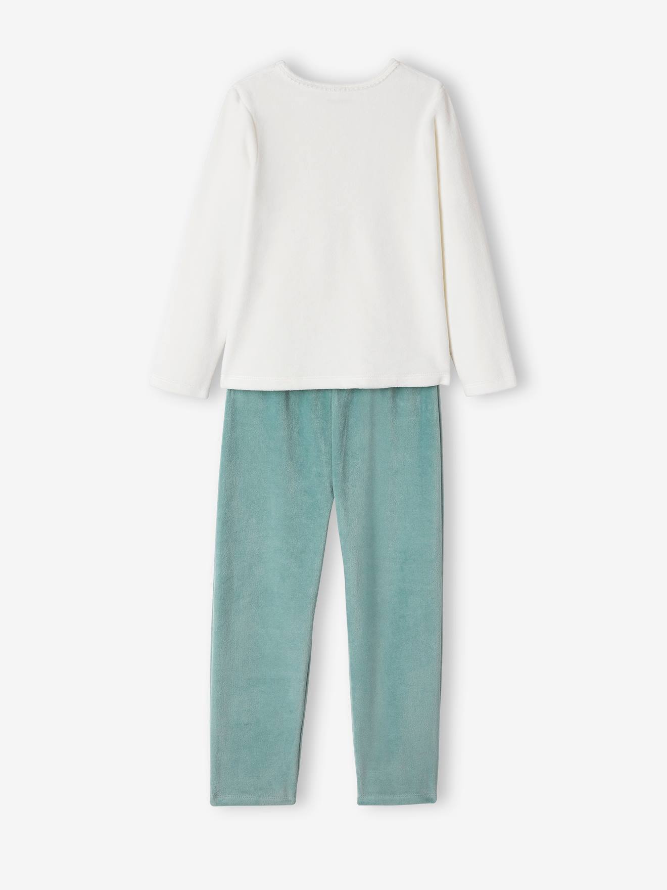 Conjunto de 2 pijamas de veludo com estampa floral, lisos em bege claro, para meninas.
