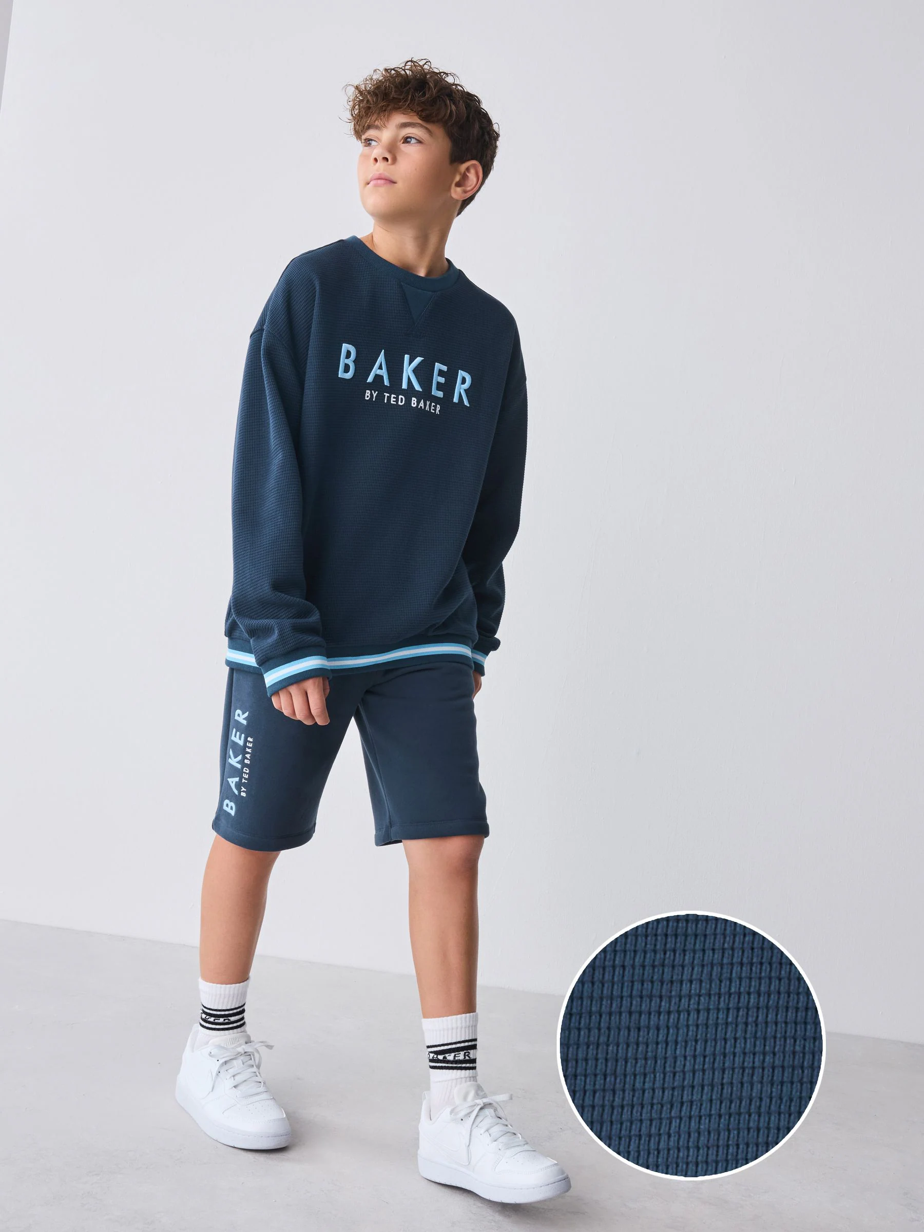 Blauw - Baker by Ted Baker Textured Sweatshirt and Short Set