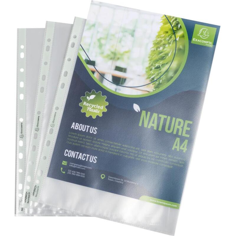 Sachet de 50 pochettes perforées PP recyclé Forever 9/100e - A4 - Translucide