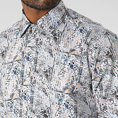 Chemise Manches Longues Floral M6601-2 Blanc Bleu