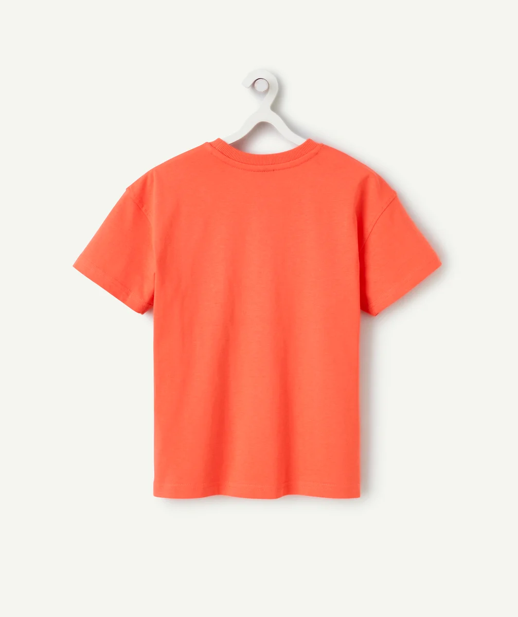 t-shirt garçon en coton bio orange avec coucher de soleil et message brodés