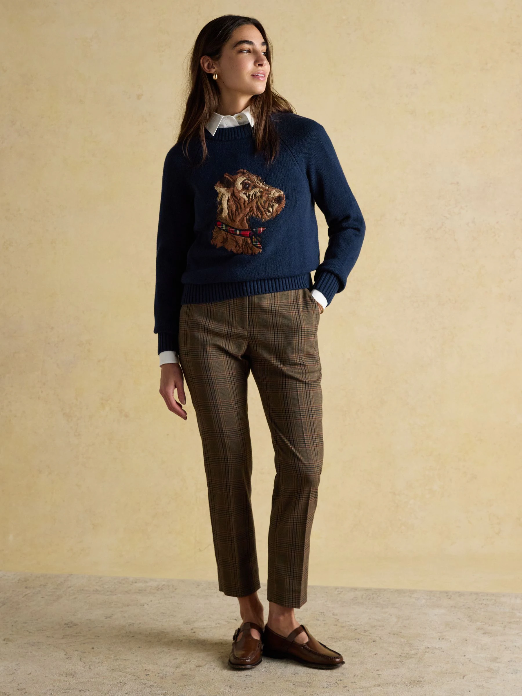 Navy Monty Dog - Joules Intarsia Cotton-Rich Crew Neck Jumper