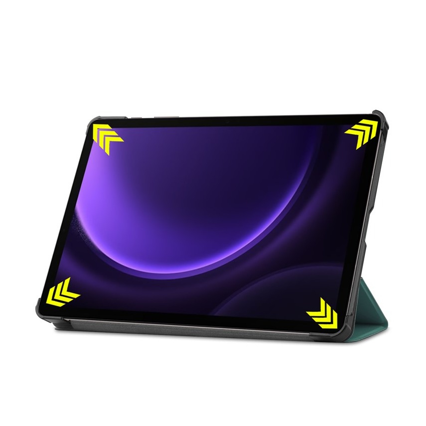 Samsung Galaxy Tab S10 FE / Tab S9 FE Flipcase Hülle Ledertasche mit Aufstellfunktion Litchi Look   S-Pen Halterung - Dunkelgrün