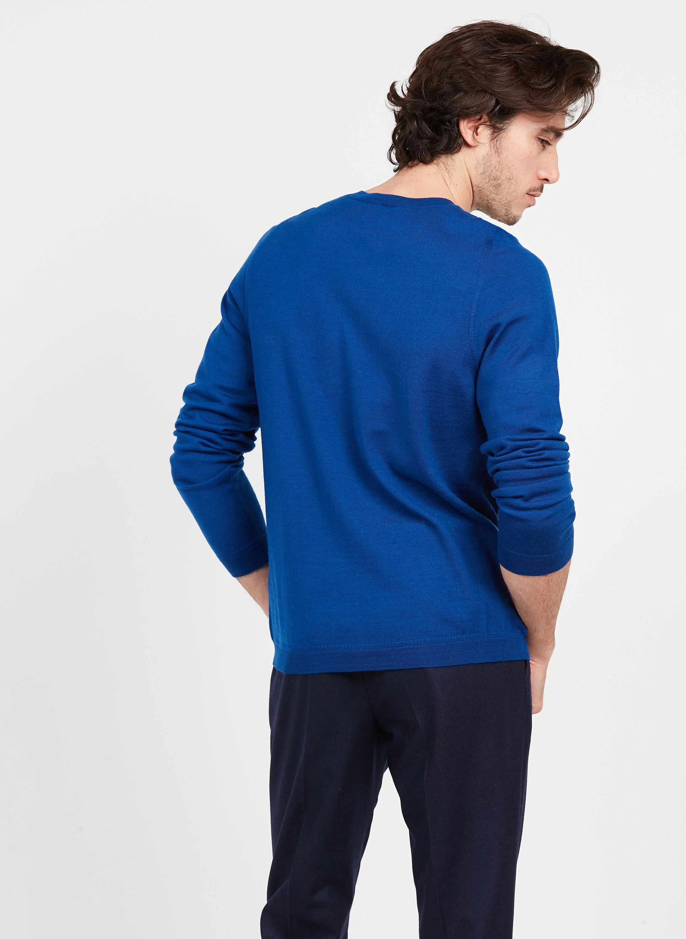 Pull col rond regular-fit en laine | Bleu