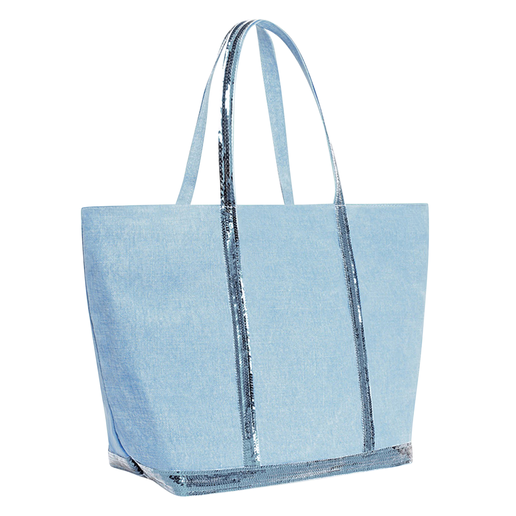 Cabas L brodé avec sequins en lin | Bleu