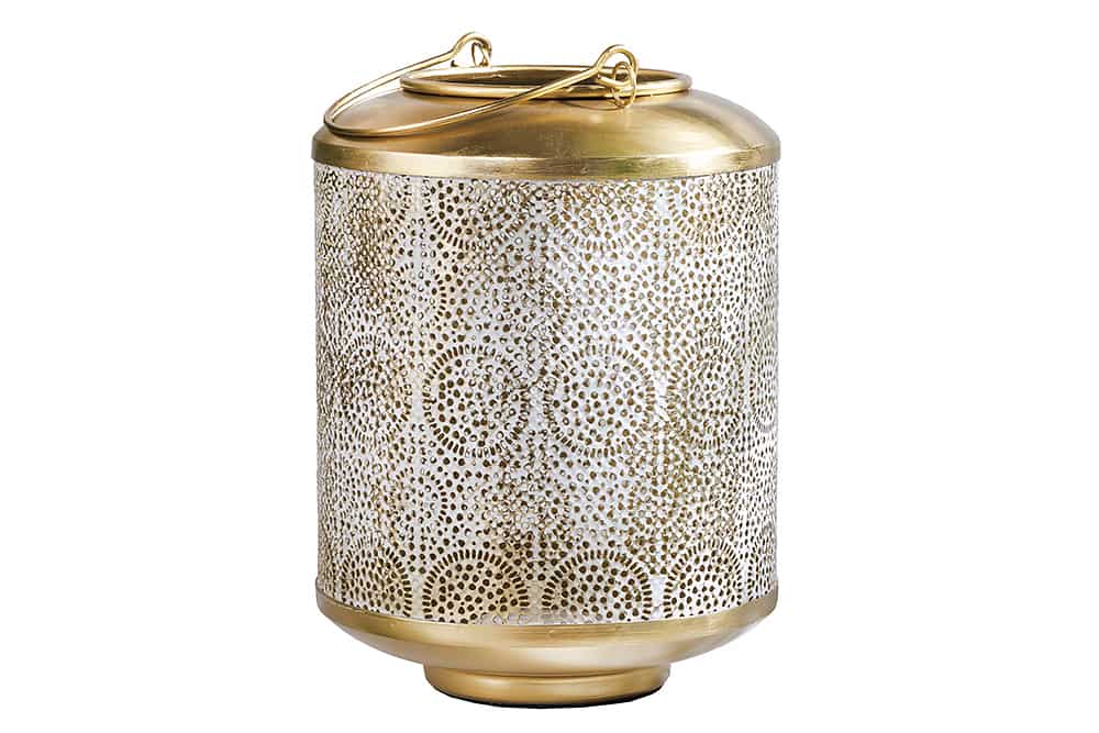 Deko Windlicht ORIENT 25cm gold Metall mit Patina handmade Laterne