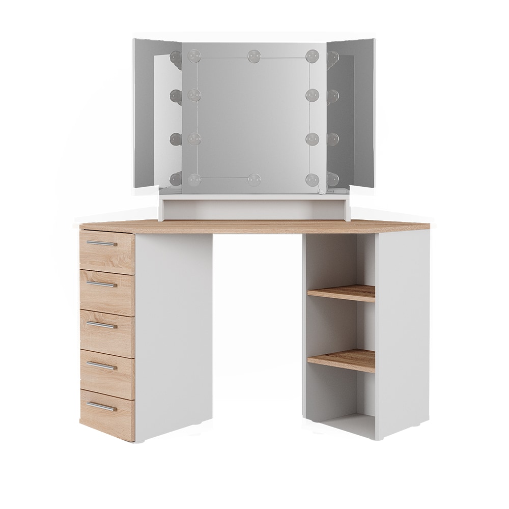 Vicco Eckschminktisch Frisiertisch Frisierkommode Sofia Weiß Sonoma Spiegel LED 128x142 cm modern Ablage