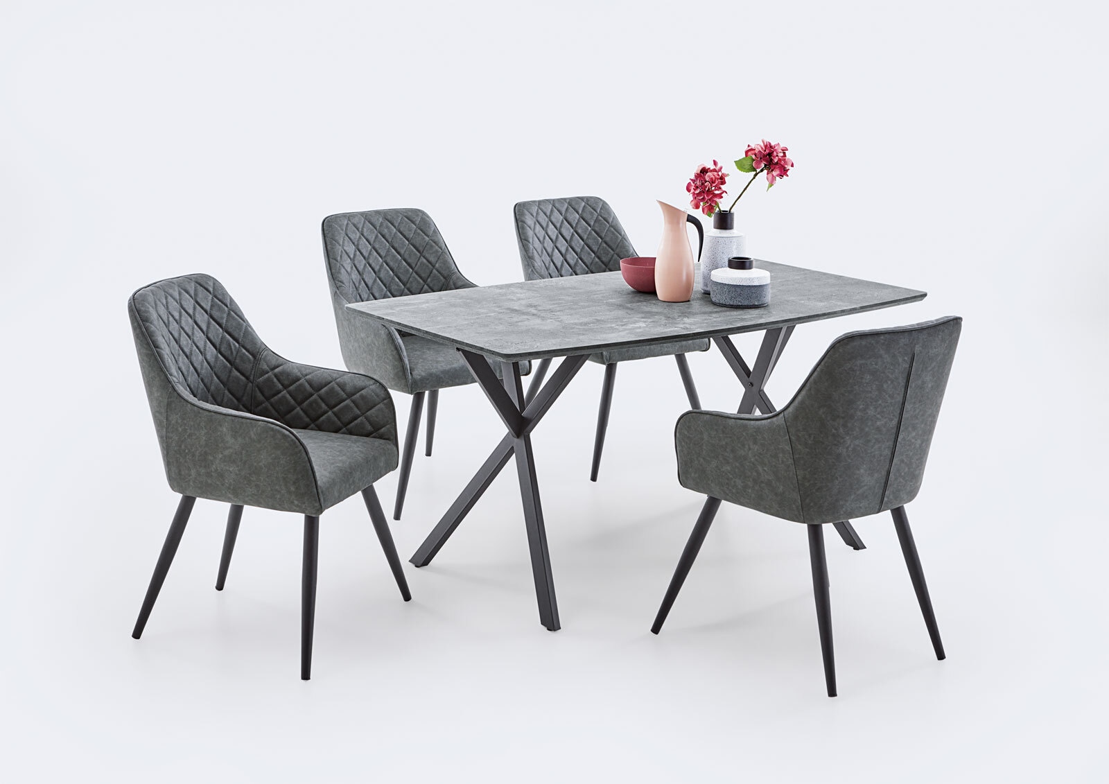 Stuhl Leona Vintage Anthrazit Vierfußgestell Schwarz