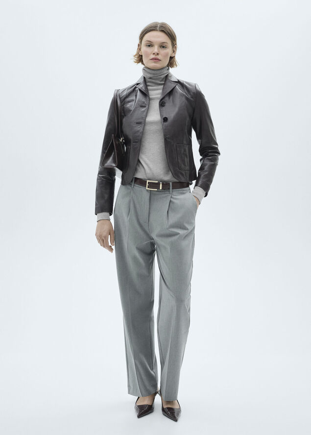 MANGO Fine-knit turtleneck sweater Lt pastel grey