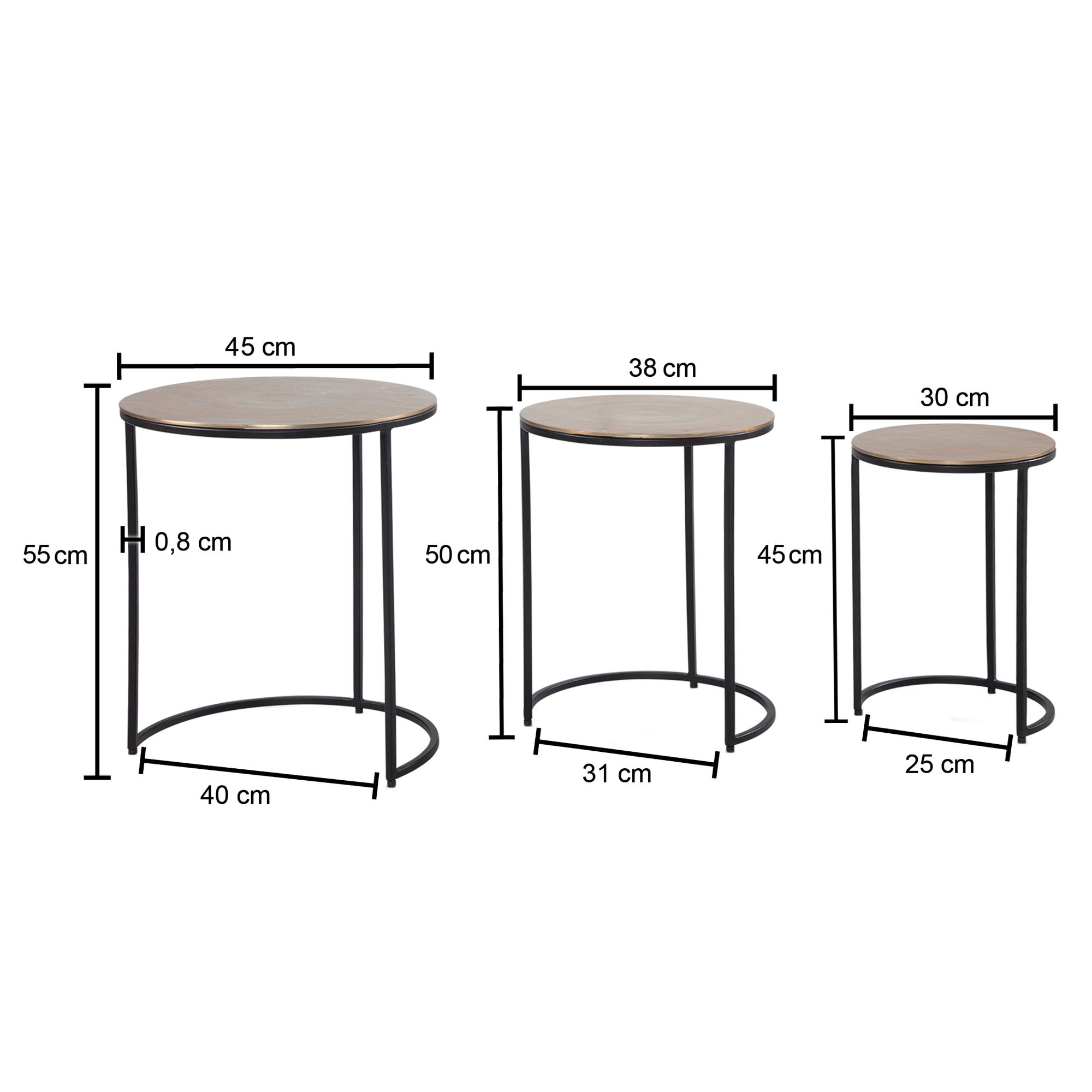 KADIMA DESIGN Eleganter Satztisch Metall Rund, 3er Set, Aluminium Gold/Schwarz