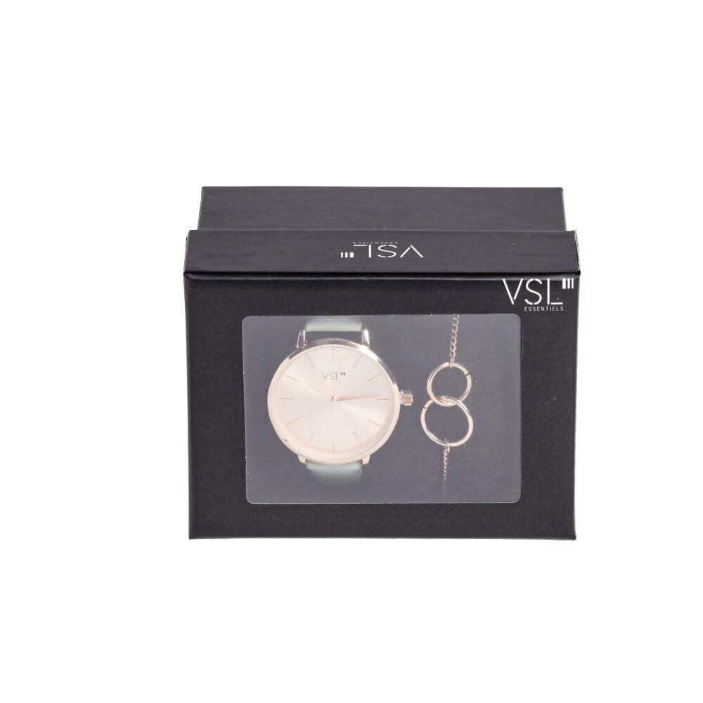 Ensemble montre et bracelet femme rose gold et vert pastel