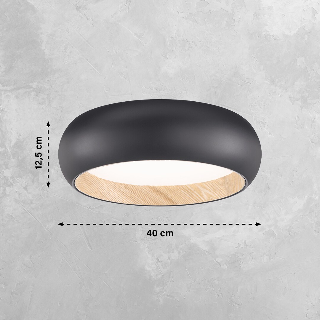 easy! by FHL LED Deckenlampe Wood schwarz 40cm 12,5cm rund