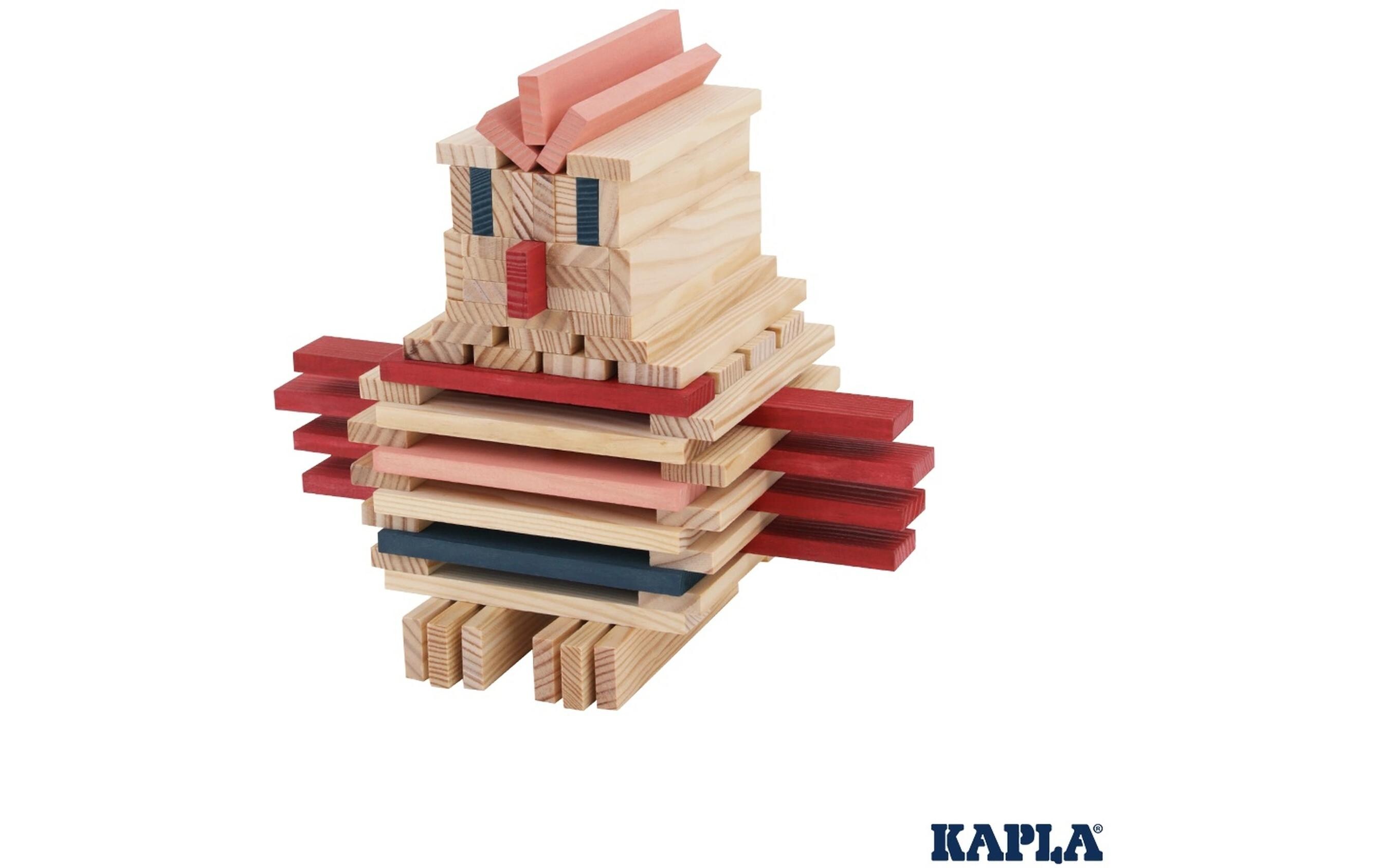 Baukasten 120er Box Rot, Rosa, DunkelblauBausteine aus naturbelassenem Pinienholz