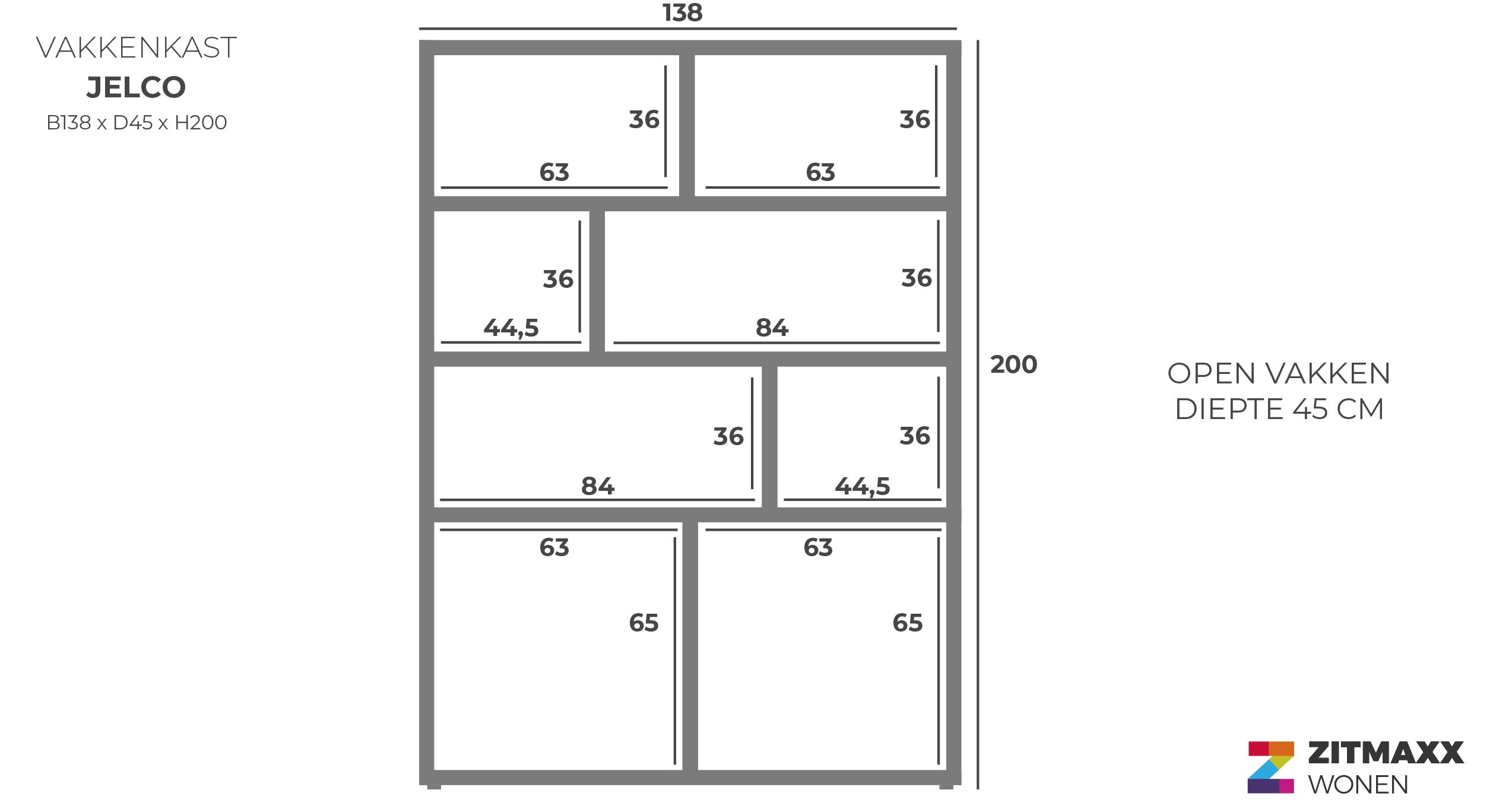 Vakkenkast Jelco - Milanello B138 x D45 x H200 cm