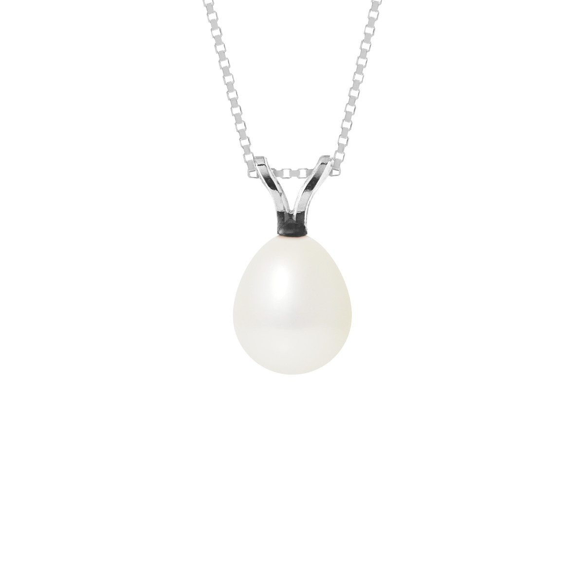 Pendentif Bélière - Or Blanc et Perle de Culture d'Eau Douce - Blanc Naturel