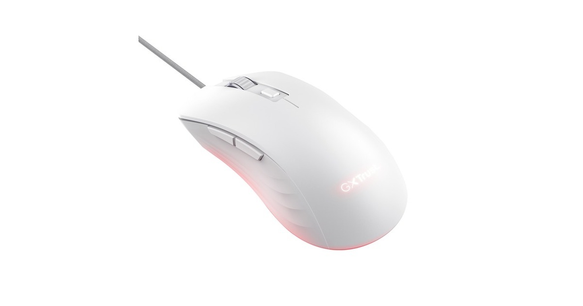 TrustGXT 924W Ybar+ gaming muis met hoogwaardige prestaties  (Wit, RGB, 25.600 dpi, Tweedekans)