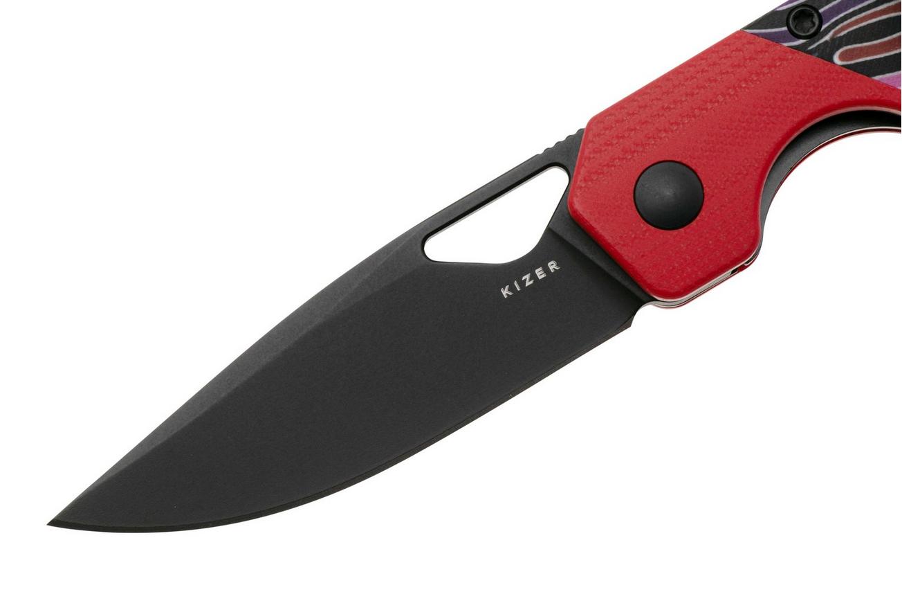 Kizer Vanguard Mini Militaw V3634SA2 Liner Lock, Black Nitro-V, Red G10, Multi-Colored G10 Inlay, zakmes, Jonathan Styles design