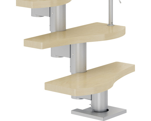 Pertura middentrap, ruimtebesparende trap Vaia, parelgrijs, variabel, kwartslag, links/rechts onder, recht, 64 cm, balustrade, esdoorn gelamineerd hout, gelakt, 11 treden / 12 stootborden