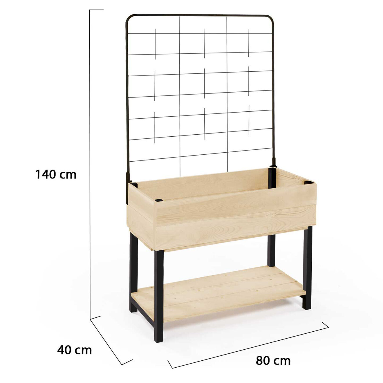 Pratik Garden Jardinière sur pied avec treillis noir/beige - 80x60x140 cm